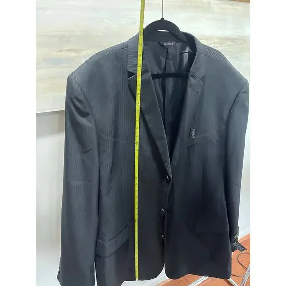 Mens Lineage Black Striped Suit Size 56L NEW